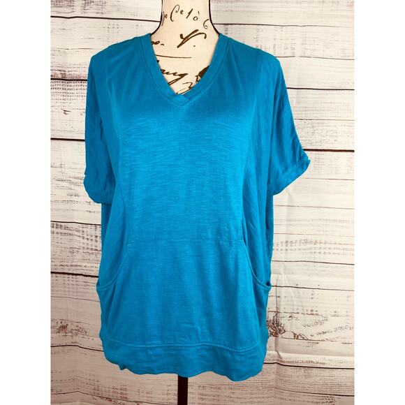 Weekends Chicos 0 Dolman Tee Shirt Womens S Pouch Pocket V Neck Short Sleeves - Picture 2 of 12